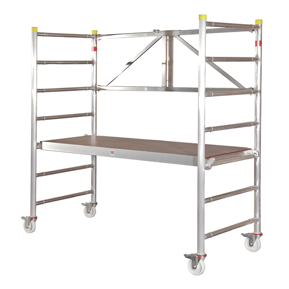MÜBA Alu-Rollgerüst Boy 2 46051.0 ohne Durchstiegsklappe, mit klappbarem Geländer, Arbeitshöhe bis 2,80 m, Standfläche 0,65 x 1,80 m