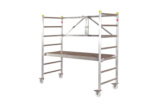 MÜBA Alu-Rollgerüst Boy 2 46047.0 mit klappbarem Geländer und Durchstiegsklappe, Arbeitshöhe bis 2,80 m, Plattform 0,65 x 1,80 m